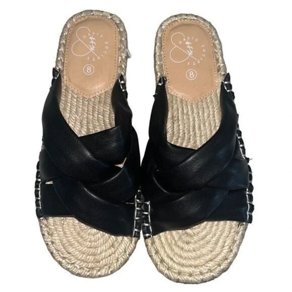 Oasis Society Black Crisscross Platform Espadrille Sandals 8 Slip‎ On Slide